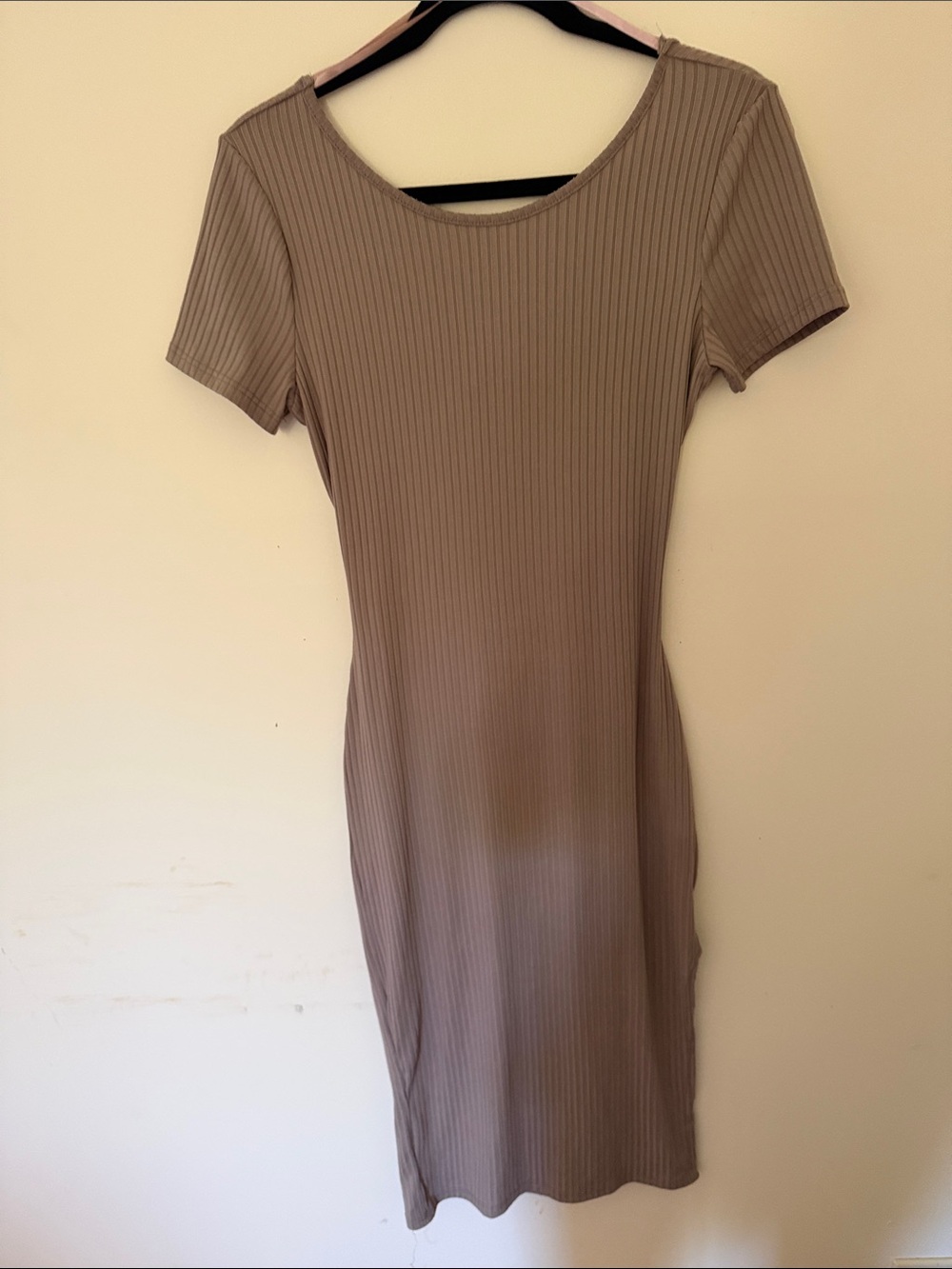 Classic Ribbed Midi Dress in Taupe